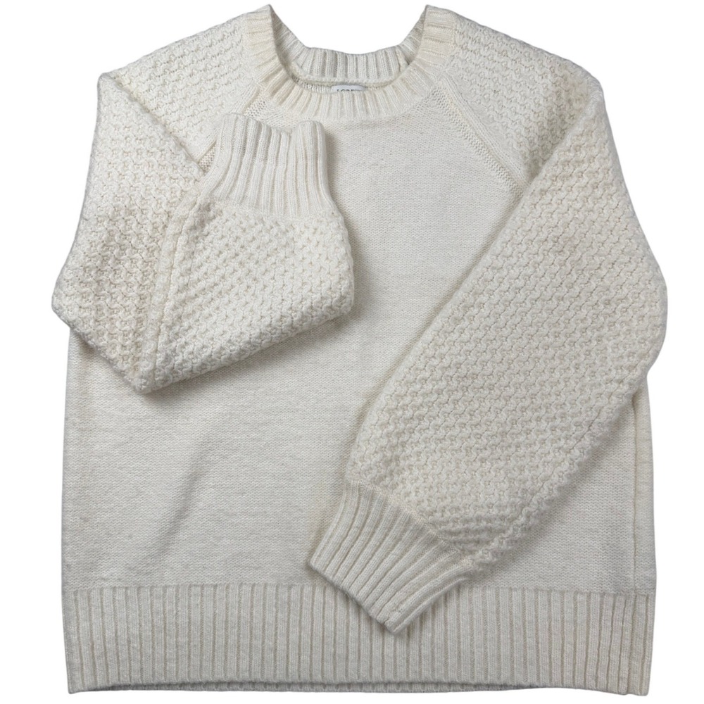 J.Crew Womens Cream White Textured Raglan Sleeve Crewneck Sweater Large L